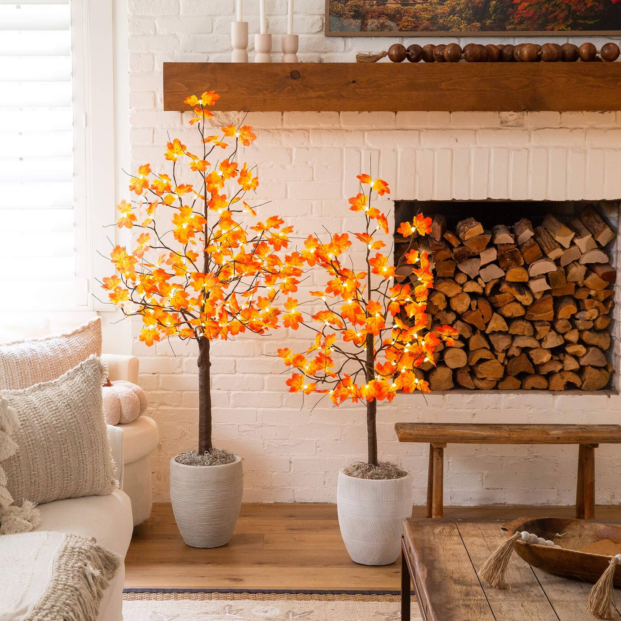 4ft. Pre-Lit Minimalist Autumn Maple Artificial Fall Tree with 56 LED Warm White & Orange Pumpkin Shaped Lights